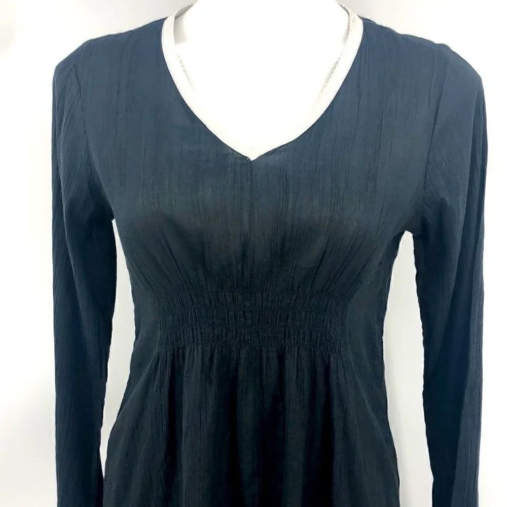 Athleta black sheer lightweight cotton shirred waist dress